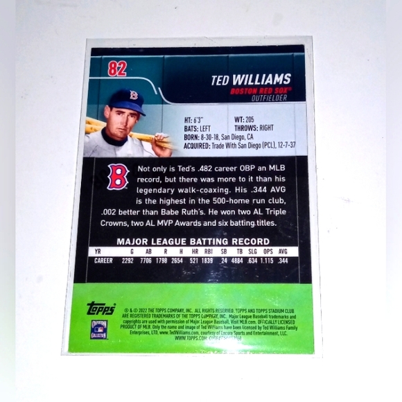 Ted Williams Topps Stadium Club 2022 #82 - Picture 2 of 2
